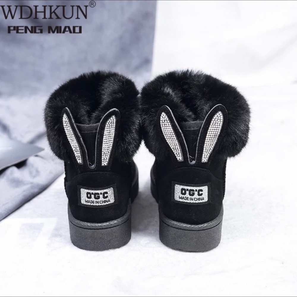 New girl super warm stylish black snow fur boot
